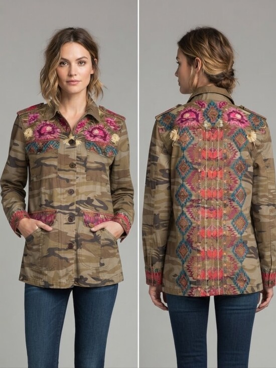 Johnny Was Jackets & Blazers - Johnny Was Embroidered Camo Utility Jacket